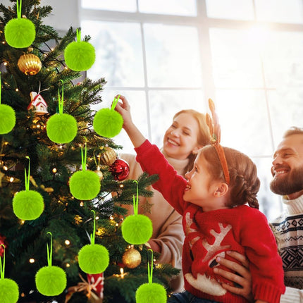 12pcs Lime Green Furry Ornaments – Faux Fur Pom Pom Balls for Christmas Décor