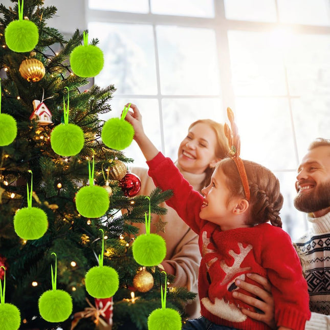 12pcs Lime Green Furry Ornaments – Faux Fur Pom Pom Balls for Christmas Décor