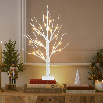 2FT Artificial Birch Christmas Tree with LED Lights – Tabletop Centerpiece
