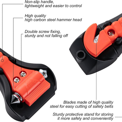 2-Pack Car Window Breaker Hammer & Seat Belt Cutter, Emergency Escape Tool