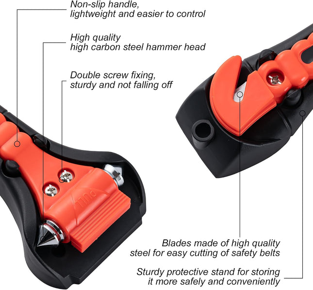 2-Pack Car Window Breaker Hammer & Seat Belt Cutter, Emergency Escape Tool