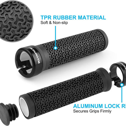 Bike Handlebar Grips, Lock-On Non-Slip Ergonomic Rubber Grips for BMX MTB Mountain