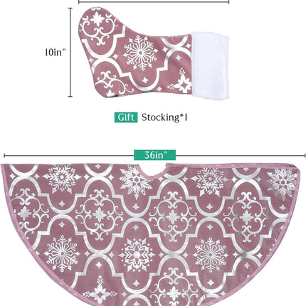 Rose Pink Christmas Tree Skirt with Stocking – Elegant Xmas Tree Decoration Set