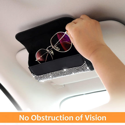 Bling Car Sunglasses Holder for Sun Visor, PU Leather Eyeglass Storage Case, White