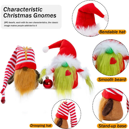2-Pack Christmas Gnomes Decorations – Handmade Swedish Tomte Plush Gnomes, Scandinavian Holiday Decor