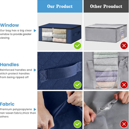 3-Pack Foldable Storage Bags – 35L with Clear Window & Handles, Blue