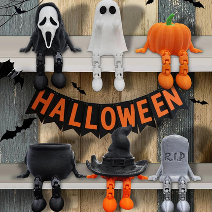 6-Piece 3D Printed Halloween Ghost Figurines, Movable Joints, Pumpkin Table Decor