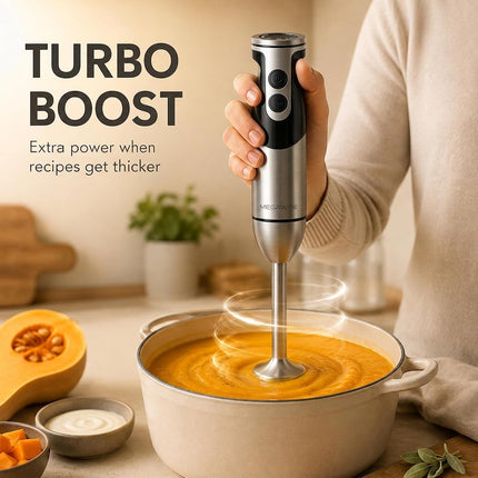 3-in-1 Hand Blender Set 12-Speed Immersion Blender with Whisk and Milk Frother Turbo