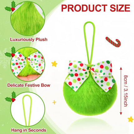 12pcs Lime Green Furry Christmas Balls – Soft Ornaments for Tree & Home Decor
