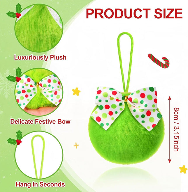 12pcs Lime Green Furry Christmas Balls – Soft Ornaments for Tree & Home Decor