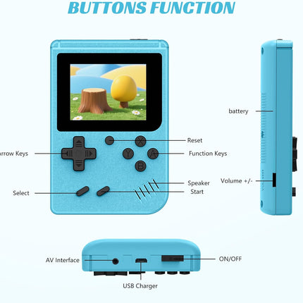 Portable Retro Game Console with 400 Built In Games Rechargeable Blue