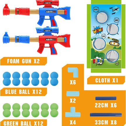 Foam Ball Shooting Game Toy, 2-Pack Popper Guns with Target & 24 Balls