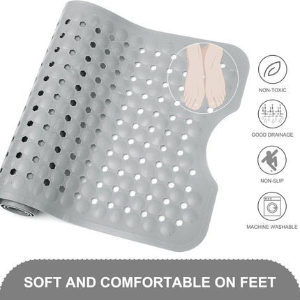 Extra Large Gray Bath Mat – 40x16", Non-Slip, Drain Holes, Washable