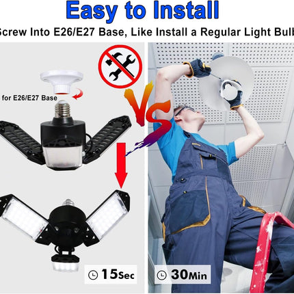 80W LED Garage Light 8000 Lumens 6500K with 3 Adjustable Panels E26 E27 Base