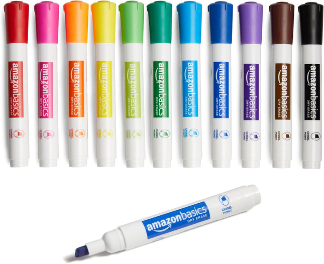 Dry Erase Markers 12-Pack – Chisel Tip, Low-Odor, Assorted Colors