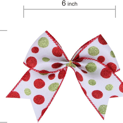 12pcs Red & Green Christmas Ribbon Bows – 6" Glitter Dot Cartoon Tree Décor