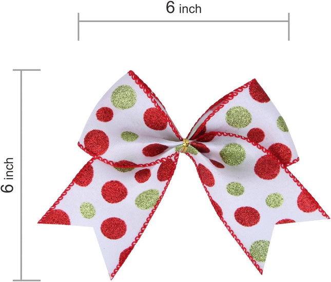 12pcs Red & Green Christmas Ribbon Bows – 6" Glitter Dot Cartoon Tree Décor