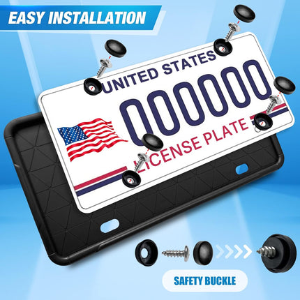 2 Pack Silicone License Plate Frames – Universal US Car, Rust & Rattle Proof, Black