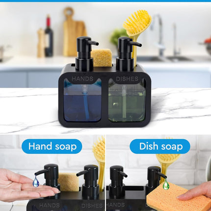 Kitchen Soap Dispenser Set with Sponge Caddy, Brush Holder 4-in-1 Organizer