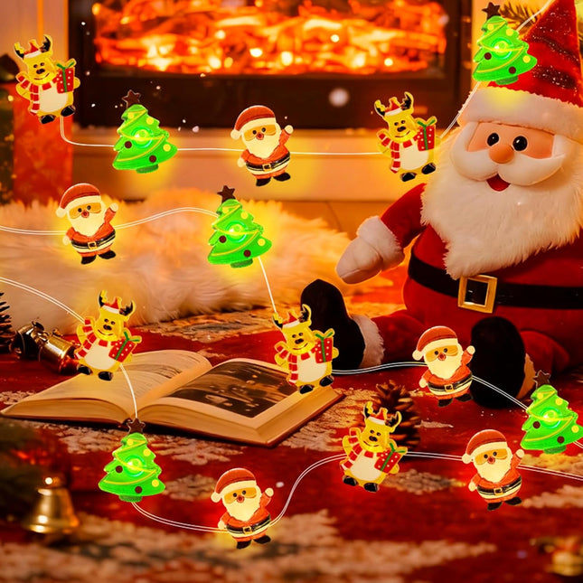 Christmas Tree Fairy Lights – LED Santa Claus, Snowman & Moose Waterproof String