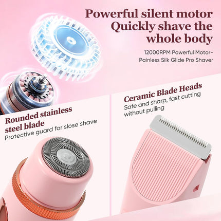 2 in 1 Women Electric Shaver Bikini Trimmer IPX7 Waterproof Wet Dry