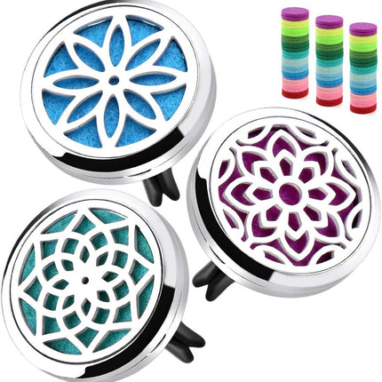 Car Diffuser Vent Clip – 30mm, 3 Lotus Clips, 36 Refill Pads, Metal Aromatherapy