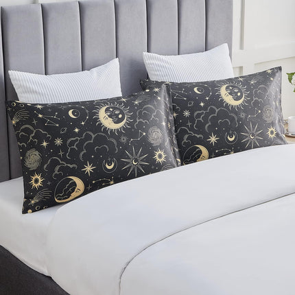 2-Pack Black Satin Pillowcases 20x26, Silk-Like Hair & Skin Pillow Covers, Standard