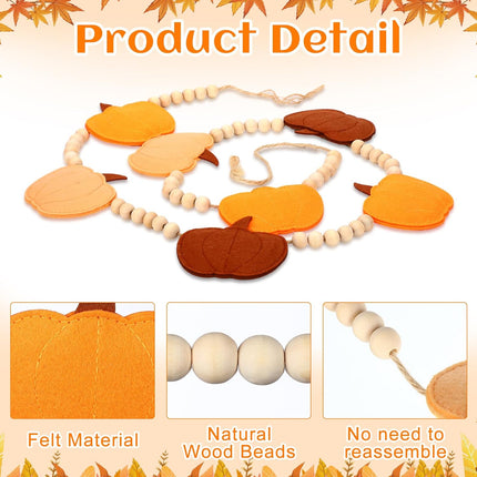 Capoda Thanksgiving Pumpkin Garland – 4ft Felt Banner with Wood Beads for Fall Decor