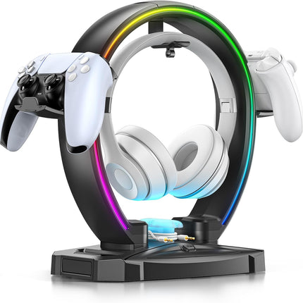 RGB Headphone and Controller Stand Foldable with 9 Light Modes Desk Holder