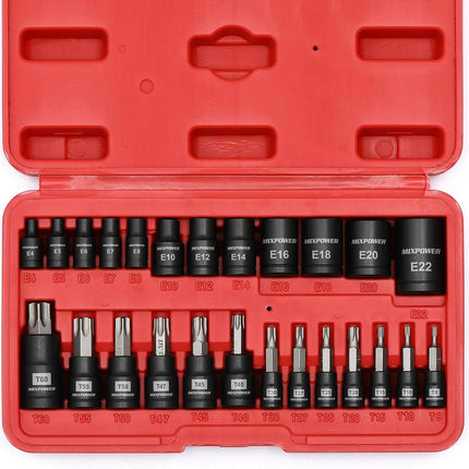 25 Piece Professional Torx Bit Set with Star Sockets Repair Tool Kit