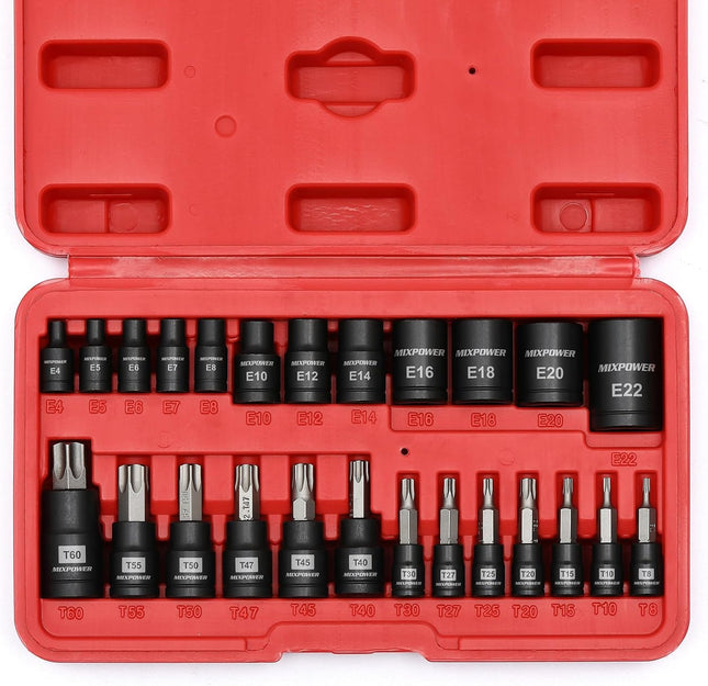 25 Piece Professional Torx Bit Set with Star Sockets Repair Tool Kit
