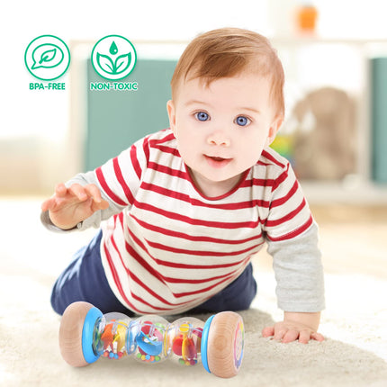 Montessori Wooden Rain Stick Toy, Baby Rattle Shaker Sensory Musical Toy