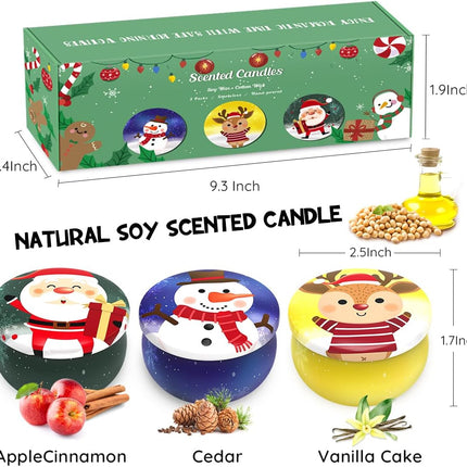 3PCS Small Christmas Soy Candles – Apple Cinnamon, Cedar & Vanilla Cake