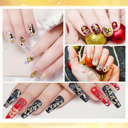 6 PCS New Year 2025 Nail Decals Glitter Gold Fireworks Manicure Stickers