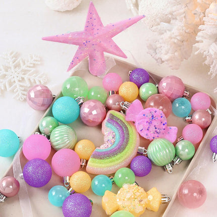 40PCS Christmas Ball Ornaments Glitter Hanging Balls Macaron Plastic Baubles