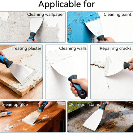 6 Pack Stainless Steel Putty Knife Set – Flexible Scrapers for Drywall & Wallpaper