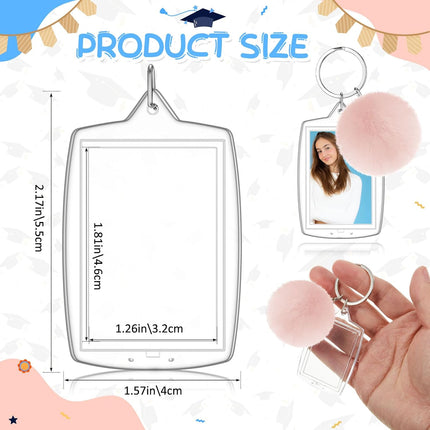 6PCS Christmas Photo Keychains – Acrylic with Colorful Fluffy Poms