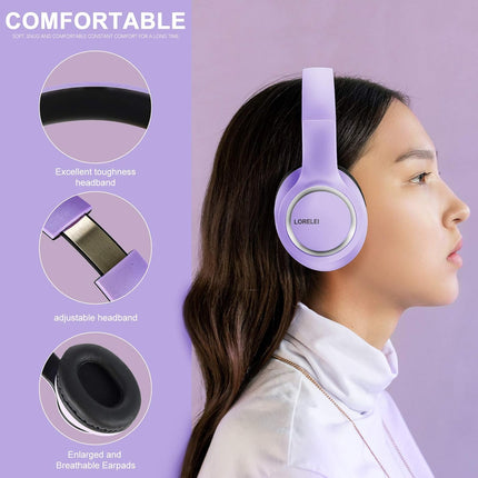 Over-Ear Wired Headphones with Mic Foldable Lightweight 3.5mm Dark Purple