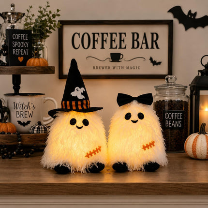 2-Pack Lighted Halloween Ghost Figurines, Battery-Operated Mantel & Shelf Decor
