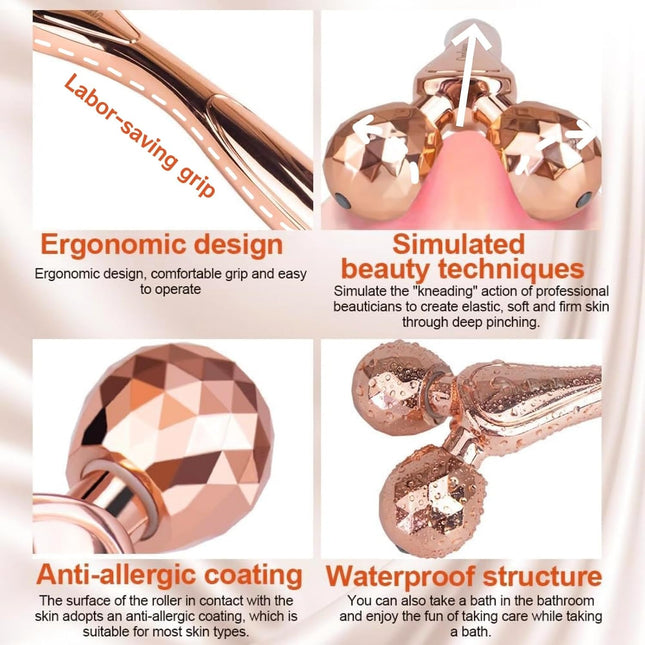 3D Face Roller Set, Stainless Steel Facial Massager & Eye Cream Applicator, 2-in-1