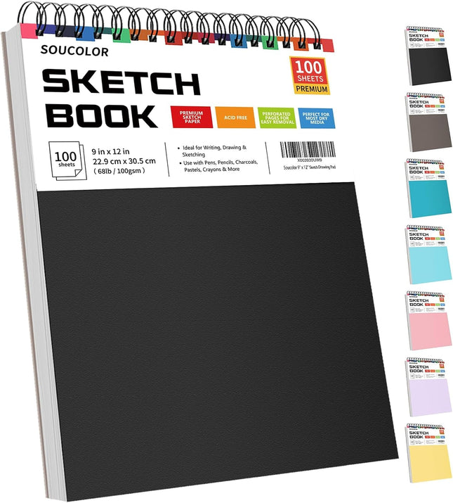 9 x 12 Inch Sketch Book, 100 Sheets 68 lb Acid-Free Drawing Paper, Top Spiral Sketch Pad