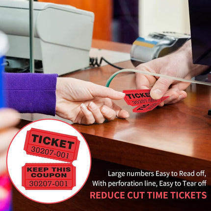 Red Raffle Tickets 1000 Pairs Double Roll 50/50 Numbered Tickets for Events and Prizes