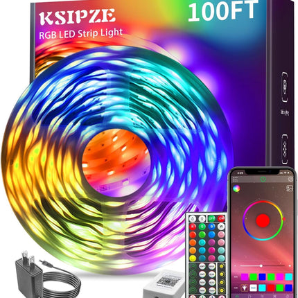 100ft RGB LED Strip Lights – Music Sync, App & Remote Control, Color Changing