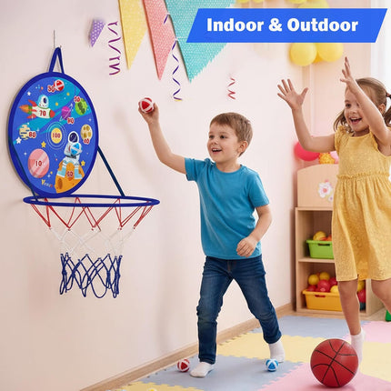 2-in-1 Kids Basketball Hoop & Dart Board, Indoor Outdoor Sports Game Toy