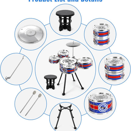 8-Piece Kids Drum Set, Blue, Musical Toy for Toddlers & Beginners