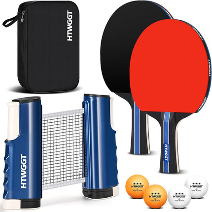 2 Player Ping Pong Paddle Set with Net, 4 Balls & Carry Case, Indoor Outdoor Games
