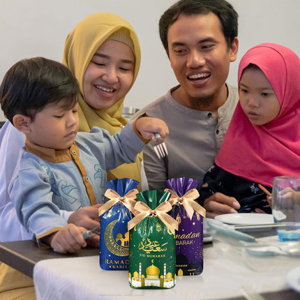 40 Pcs Eid Mubarak Gift Bags – Ramadan Theme, Drawstring, 4 Designs