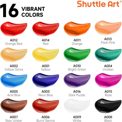 16-Piece Acrylic Paint Set – Rich Pigments for Canvas, Wood, Fabric & Clay