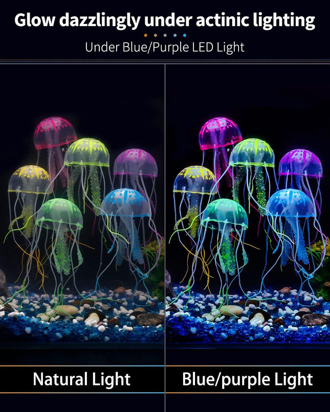 6 Pcs Glowing Jellyfish Aquarium Ornaments Colourful Silicone Fish Tank Decorations