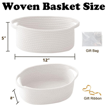 Small White Woven Rope Basket with Handles, Bag & Ribbons for Gifts